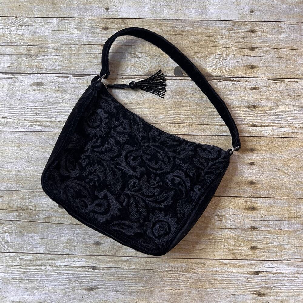 Jacquard Velvet Back Bag shoulder bag Purse with tassle zip